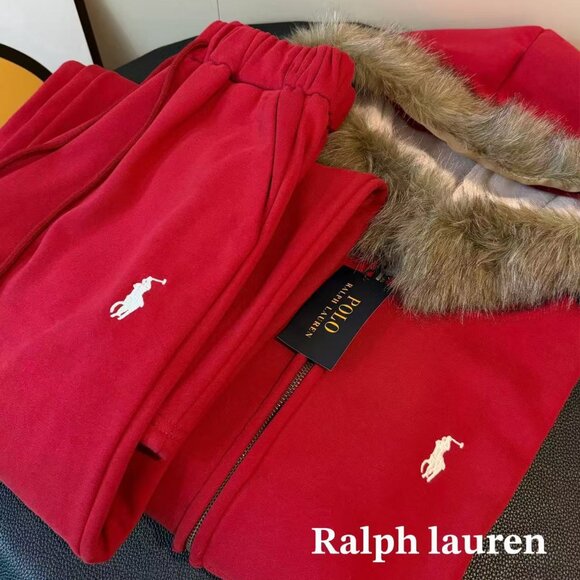 Polo Ralph Lauren red fleece-lined suit with fur collar and embroidery - Picture 6 of 8